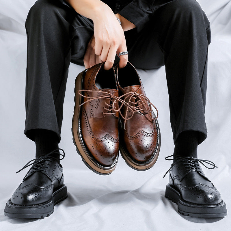 Korean Style Fashionable Platform Pumps Brogue Men's Casual Leather Shoes