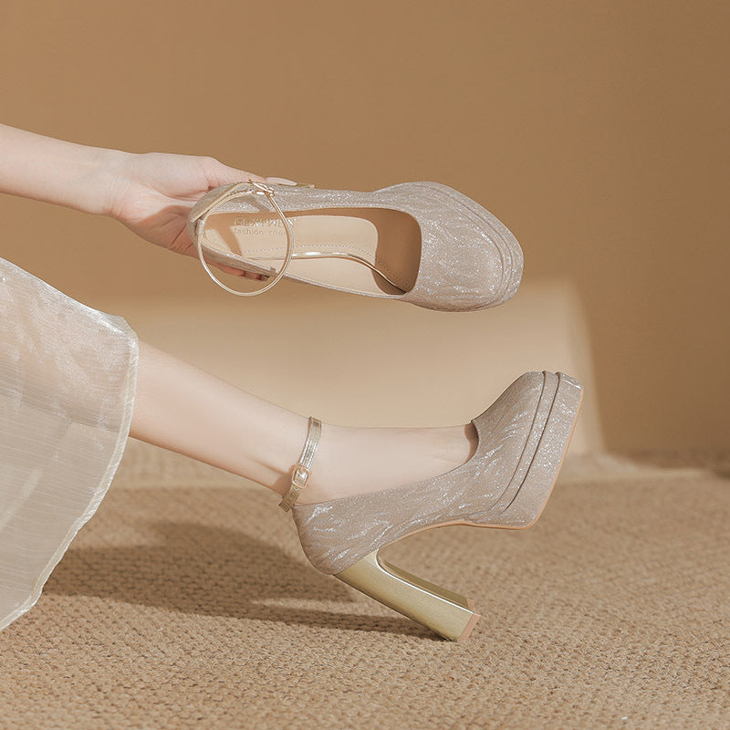 Glittering Beautiful High Wedding With Buckle Women's Casual Shoes