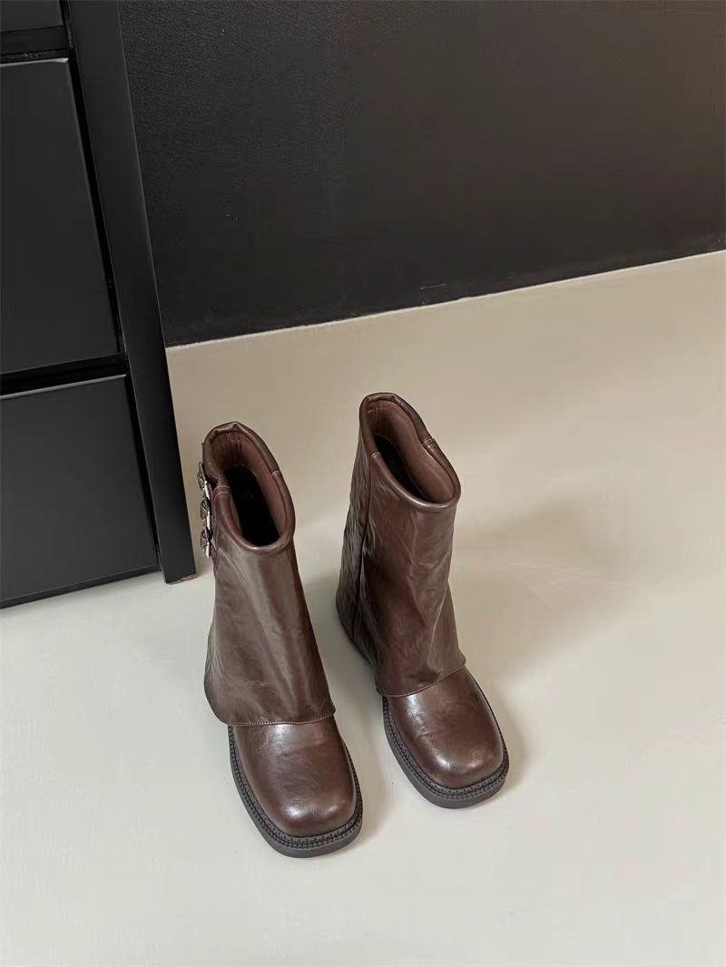 Women's Hot Pleated Pants Pipe Retro British Style Martin Boots
