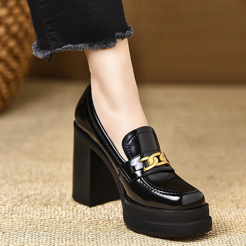 Women's Thick Bottom Waterproof Platform Spring Small Height Increasing Temperament Chunky Loafers