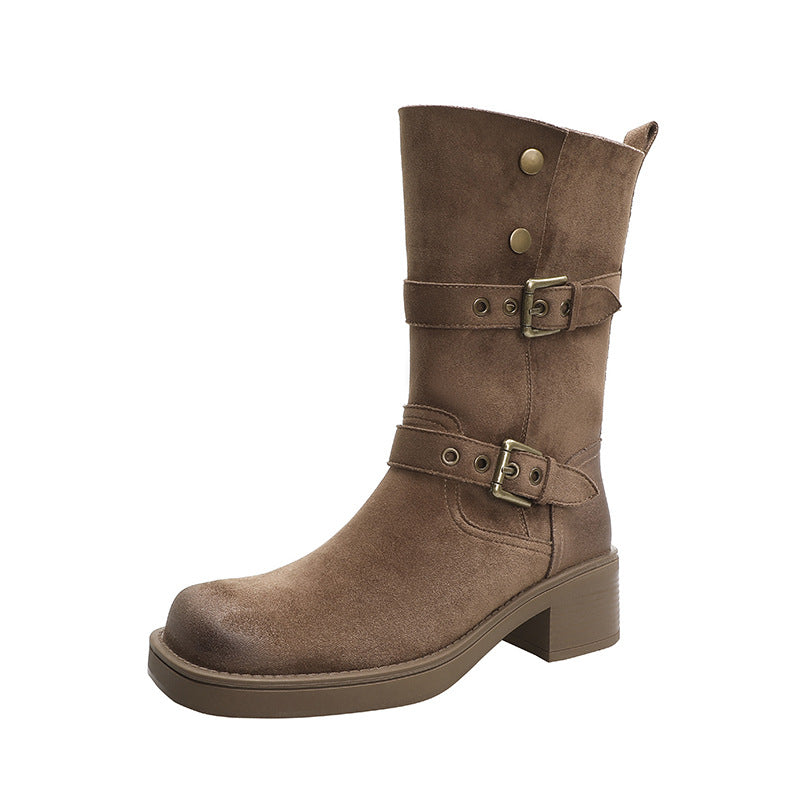 Women's Cowboy Autumn Mid Retro Square Toe Boots