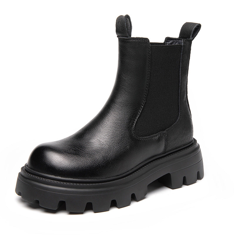 Women's Thick-soled Martin Small Elevator Ankle Fleece-lined Smoke Pipe Boots