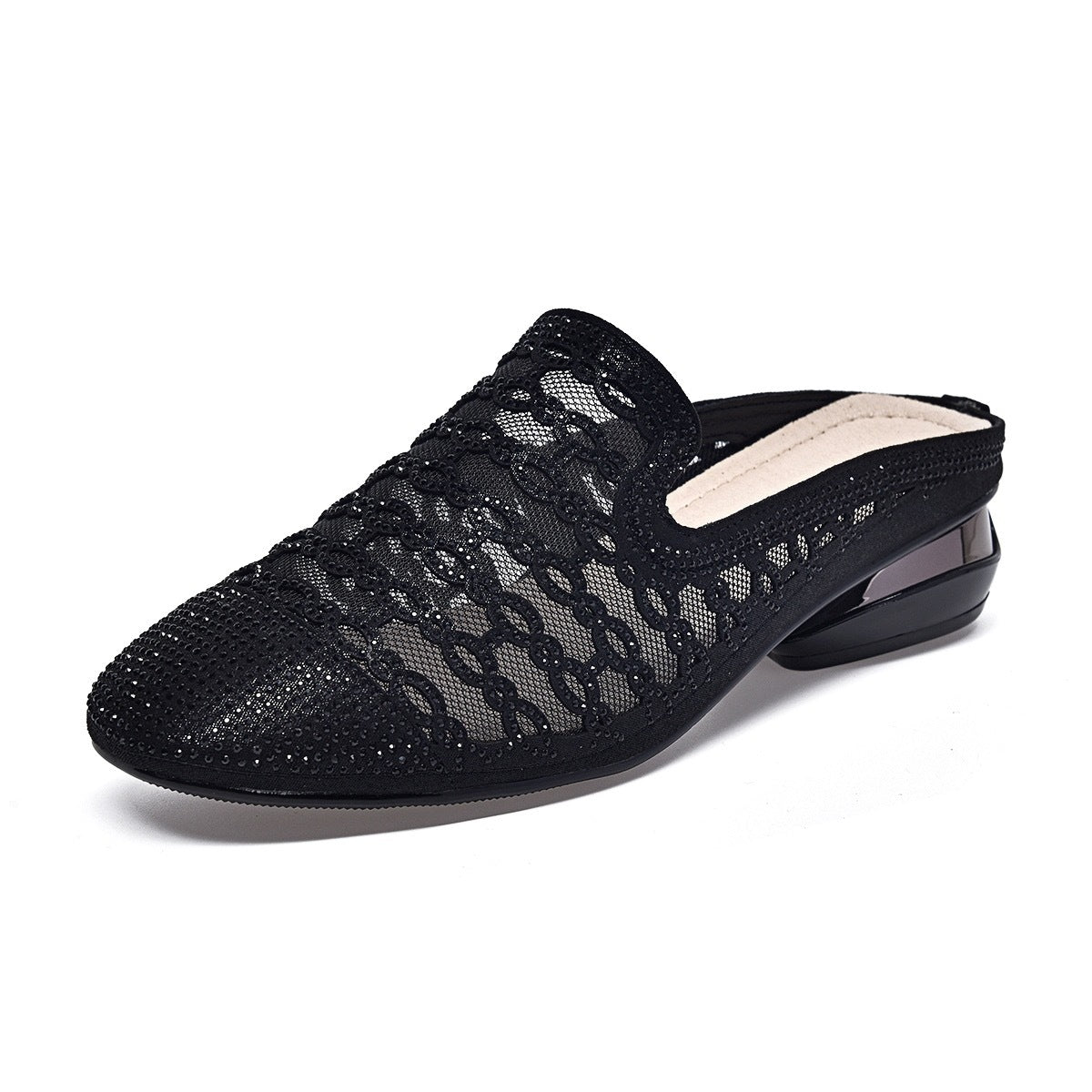 Women's Half Summer Fashion Outer Wear Mesh Genuine Hollow Mid Flat Slippers
