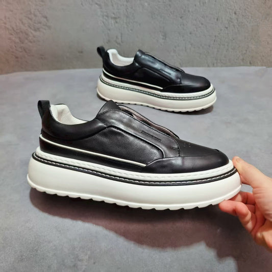 Men's Genuine Platform Fashion Top Layer Cowhide Height Men's Casual Shoes