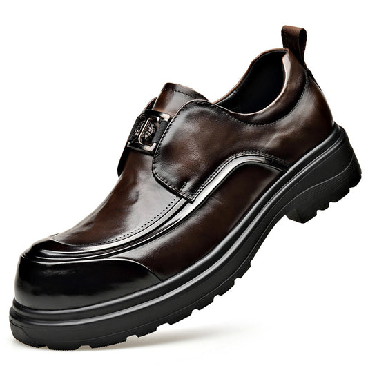 Men's Layer Cowhide British Style Genuine Soft Bottom Slip-on Leather Shoes
