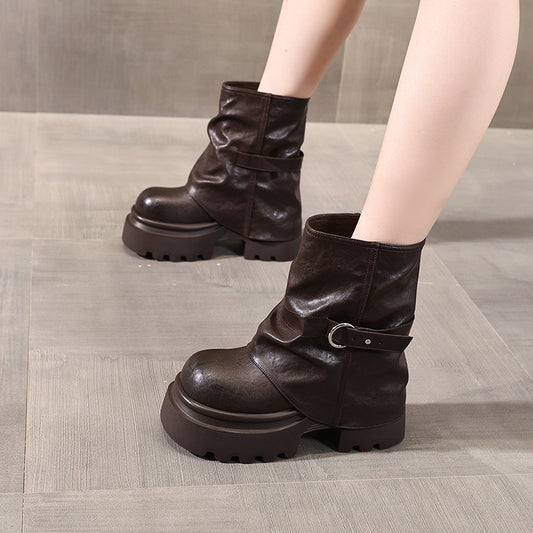 Women's Increasing Insole Fashion Martin Long Johns Tube British Women's Leather Boots