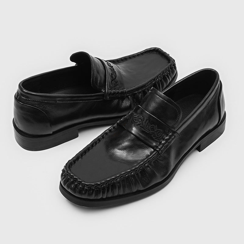 Trendy Spring Slip-on Korean Retro Black Loafers/doug Shoes