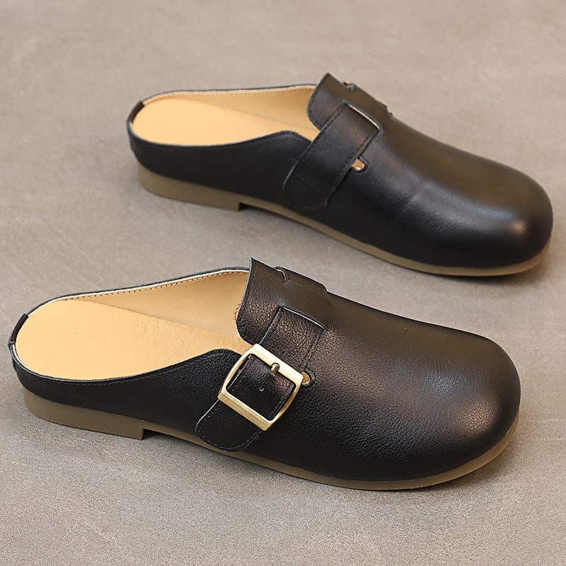 Women's First Layer Cowhide Flat Soft Bottom Breathable Summer Hole Genuine Women's Casual Shoes