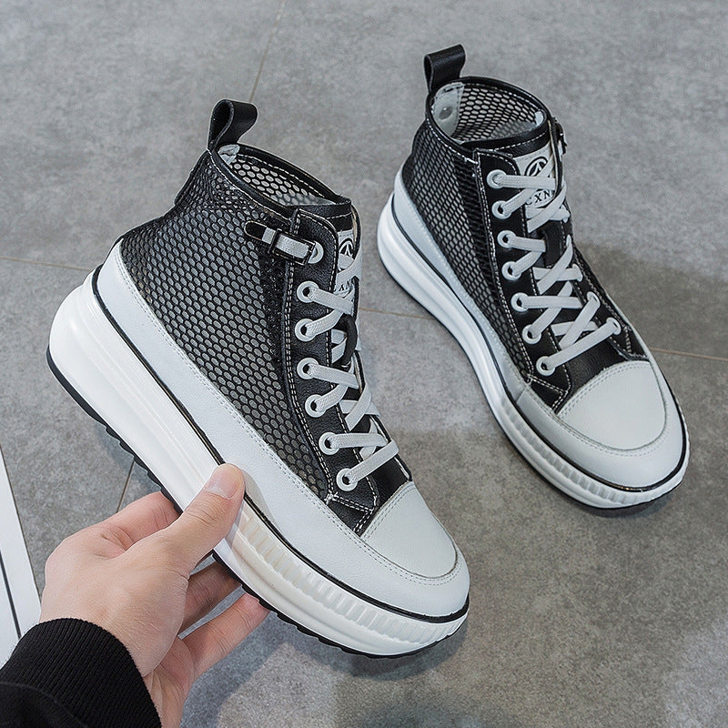 Women's Summer Genuine Mesh Breathable Skateboard Tide Thick Leather Shoes