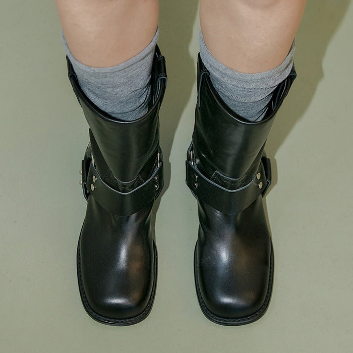 Women's Retro Square Toe Platform Thick Ruins Wind Boots