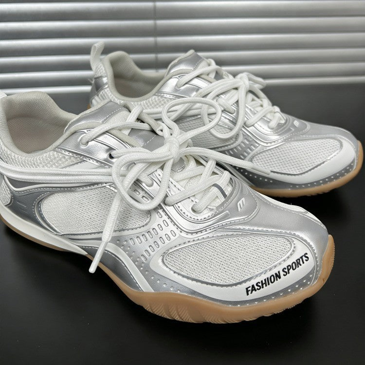 Women's Mechanical Style Sier Mesh German Training Spring Versatile Lace Up Casual Shoes