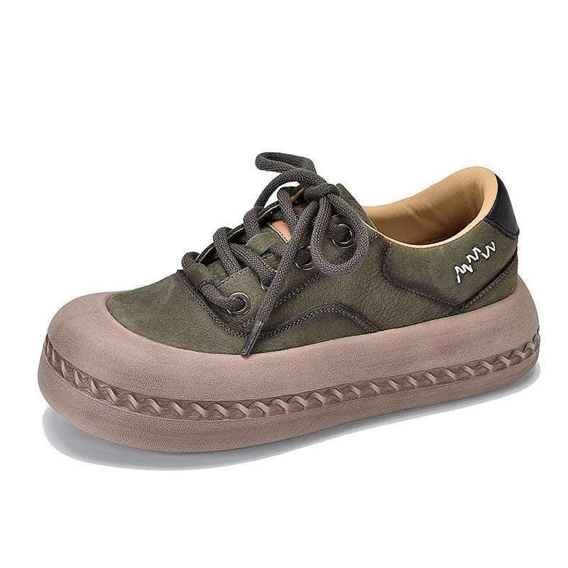 Women's Autumn Platform First Layer Cowhide Retro Casual Shoes