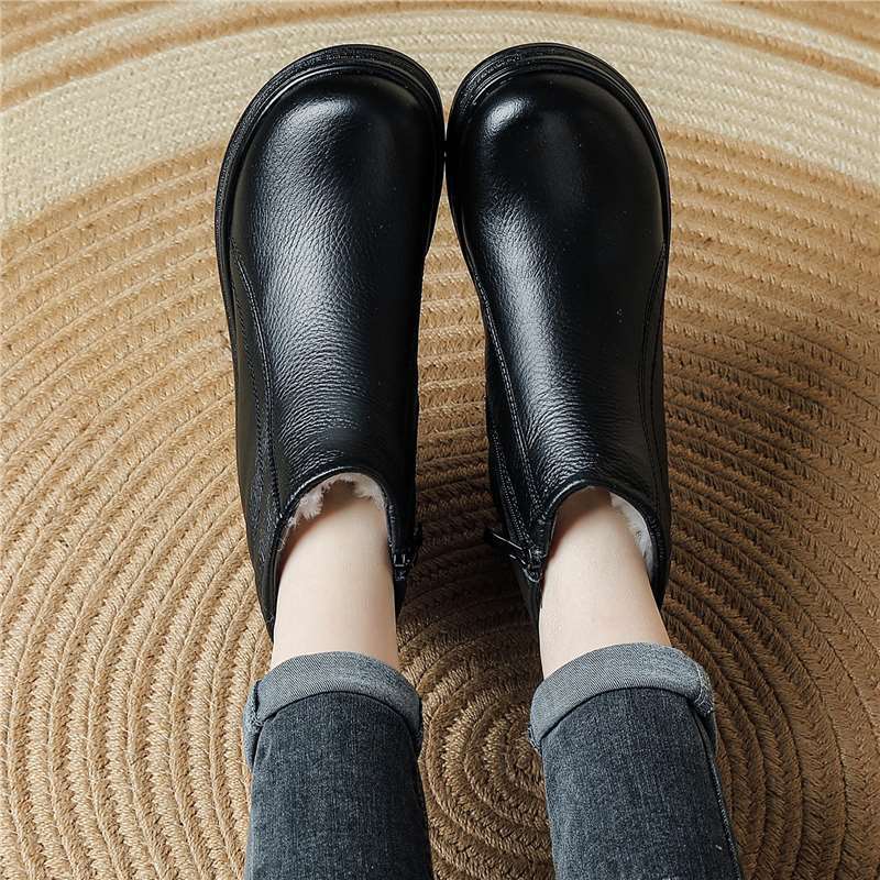 Cowhide Winter Fat Feet Mom Short Wedge Platform Wool Genuine Boots