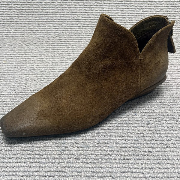 Square Toe Matte Retro Booties Niche Brushed Back Zipper Low Heels