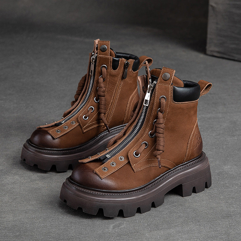Women's Retro Two Wear Handsome Design Feel Wipe Color Tooling Boots