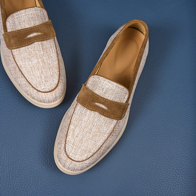 Men's Vintage Linen Stitching Penny Commute Leisure Slip-on Shallow Mouth Loafers/doug Shoes