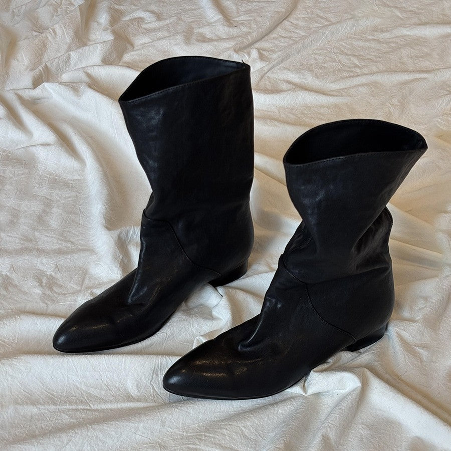Women's Style Retro Elegant Pointed High-grade Wide Tube Slimming Women's Leather Boots