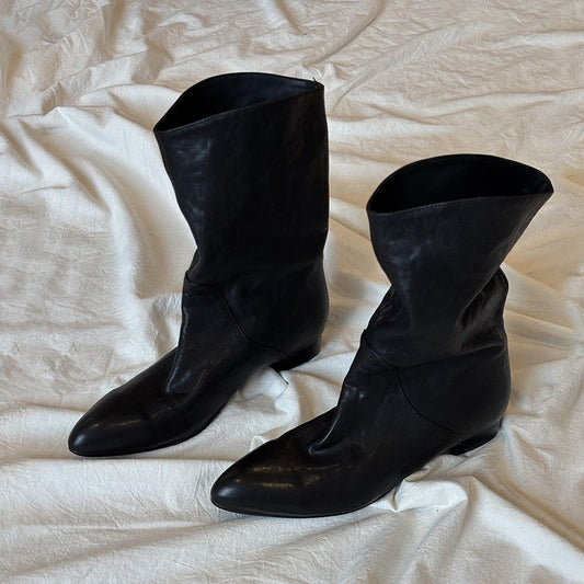 Women's Style Retro Elegant Pointed High-grade Wide Tube Slimming Women's Leather Boots