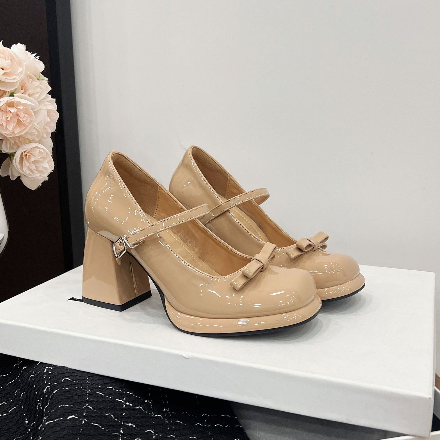 Women's Height Increasing Insole Soft Patent Bow Mary Jane Women's Fashion Shoes
