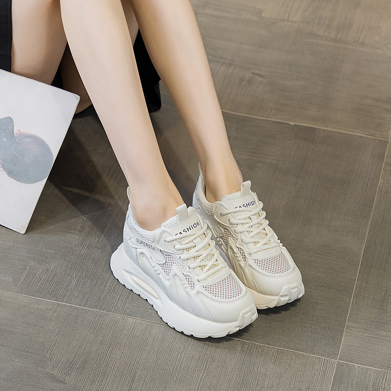 Genuine Mesh Surface Platform Height Increasing Insole Women's Casual Shoes