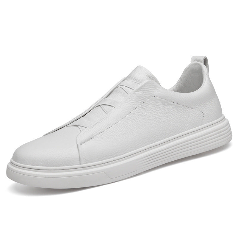 Men's Plus Size Cowhide Board Elastic White Sneakers