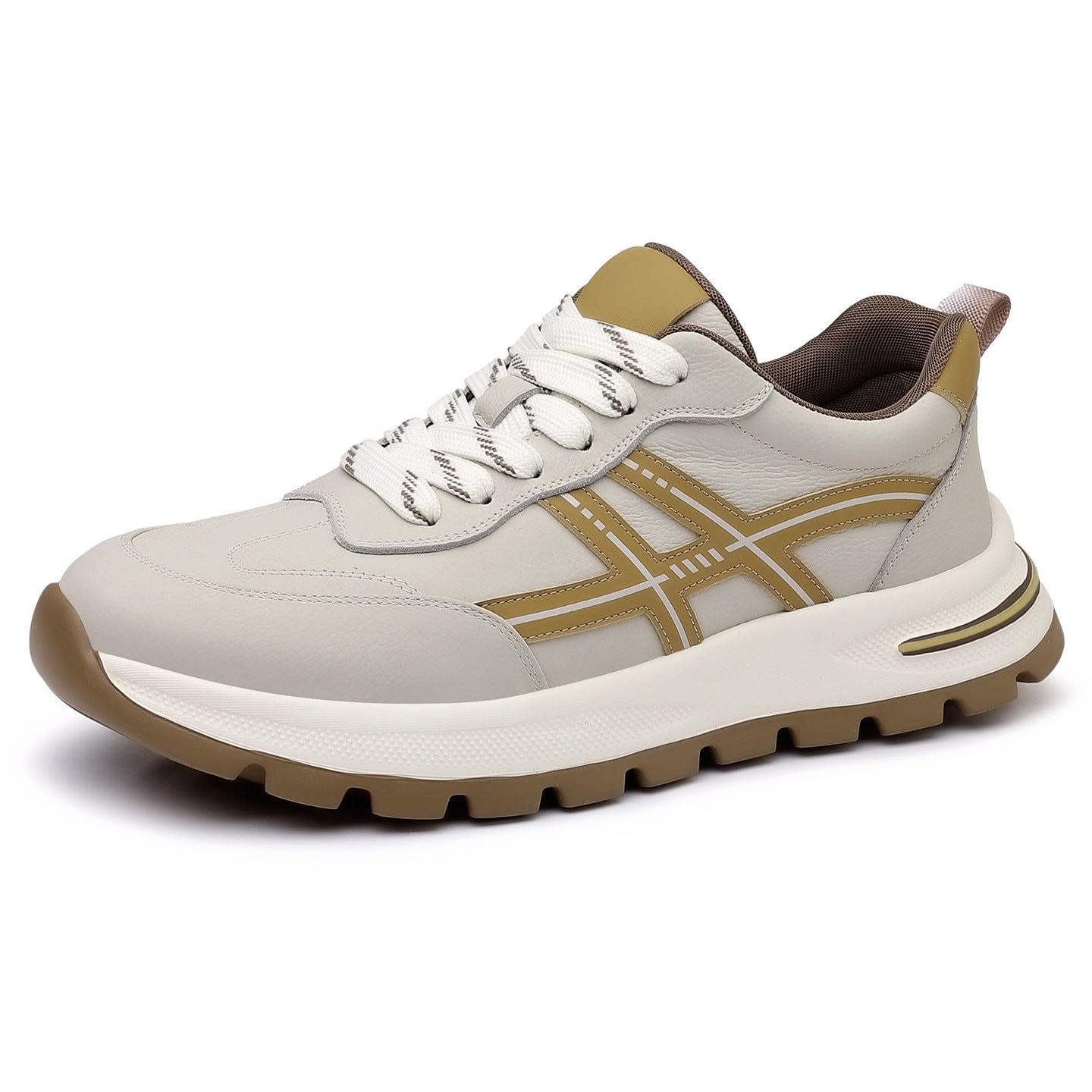 Men's Top Layer Cowhide Platform Heighten Soft Sneakers