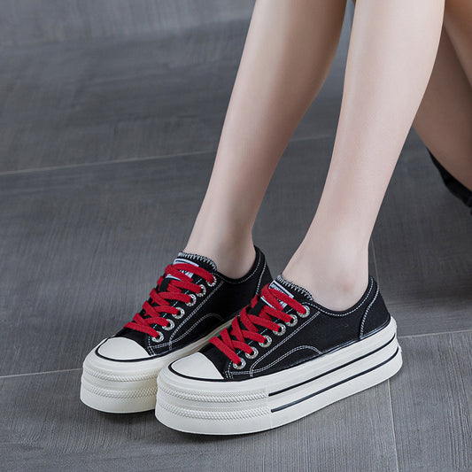 Women's Height Increasing White Spring Platform Breathable Sports Women's Canvas Shoes