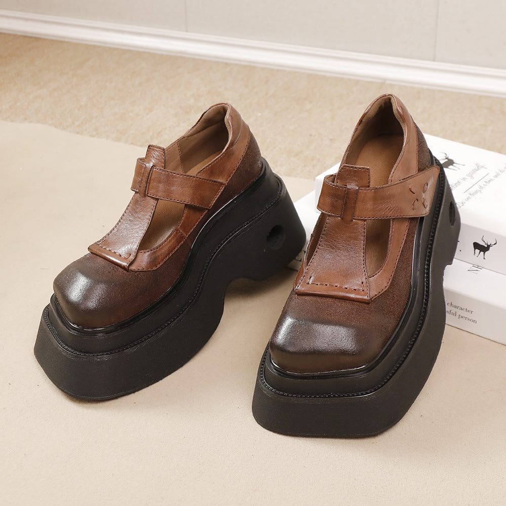 Women's Design Fire Cowhide Platform Light Soft Retro Women's Fashion Shoes