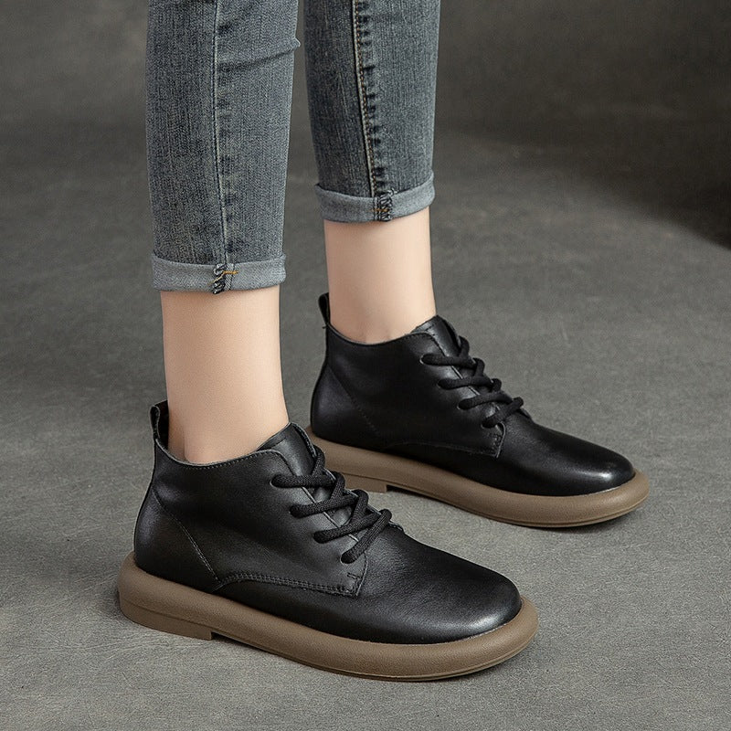 Women's Shu Autumn Flat Round Toe Brushed Retro Comfortable Boots