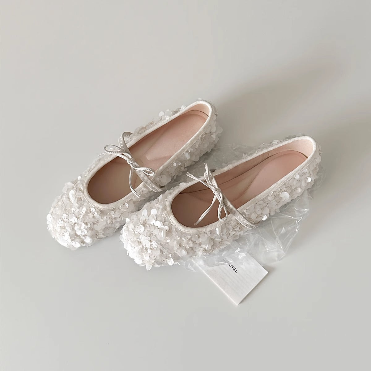 Women's Round Toe Sequined Bow Ballet Low-cut Flat French Gentle Dress Women's Fashion Shoes