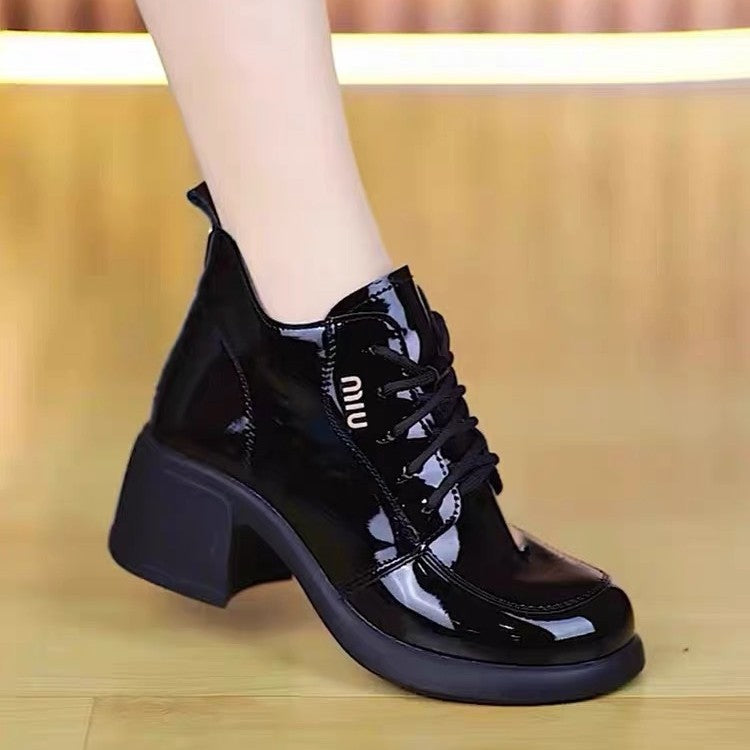 Women's Round Head Chunky Platform Lace Up Women's Fashion Shoes