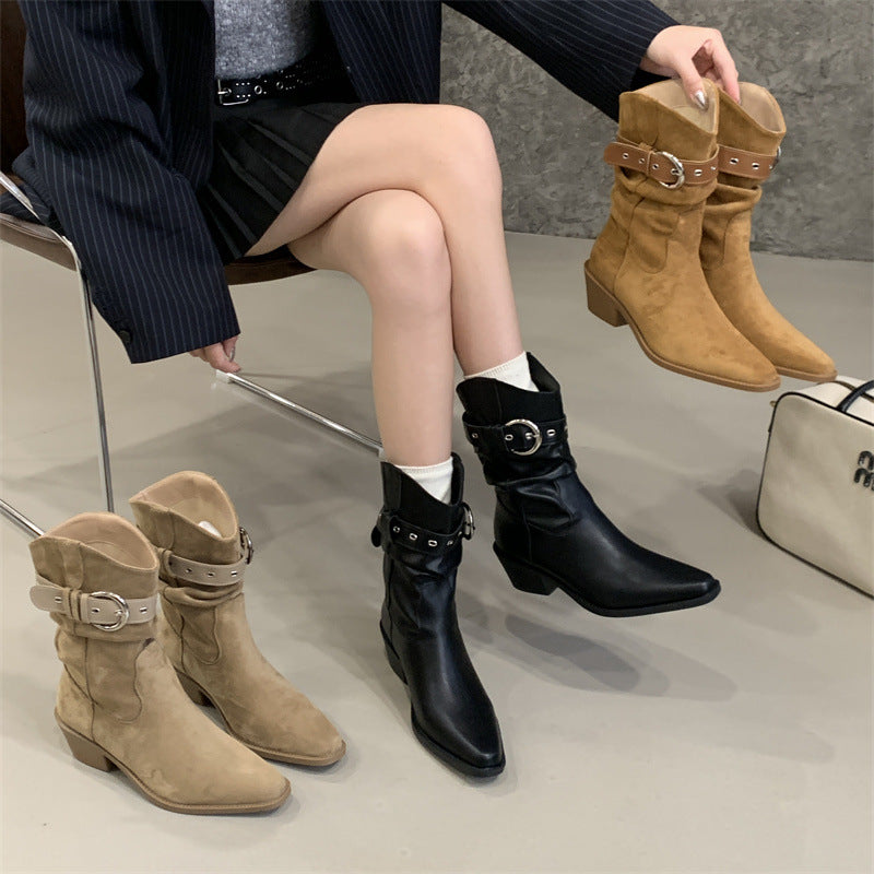 Women's Pile Style Retro Western Cowboy Short Boots