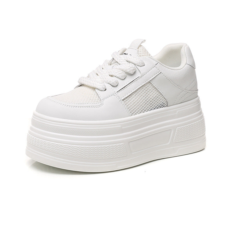 Women's White Height Increasing Summer Versatile Mesh Breathable Women's Casual Shoes