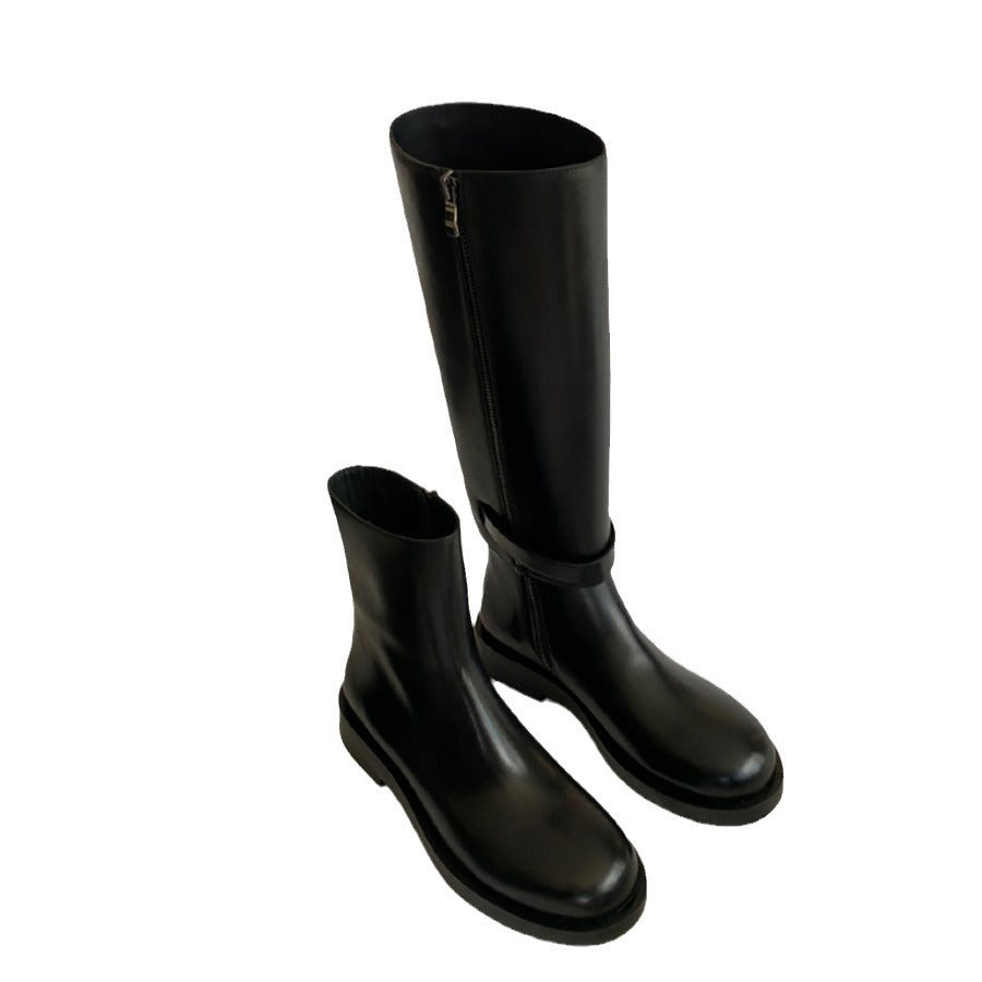 Women's Chunky Lock Pointed Round Toe Leg Straight Slimming Boots