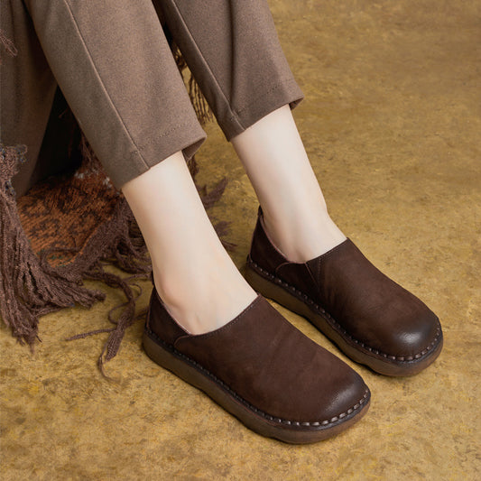 Women's Autumn Ethnic Style Retro Genuine Handmade Soft Heels