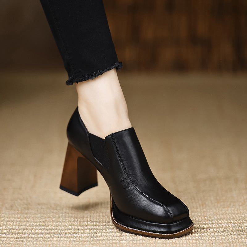 Women's Waterproof High Chunky Spring Not Tired Feet Deep Mouth Square Women's Fashion Shoes