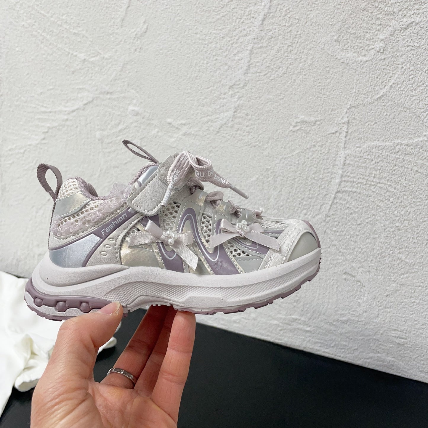 Ribbon Bow Paris Fashion Style Single Mesh Breathable Clunky Summer Sneakers