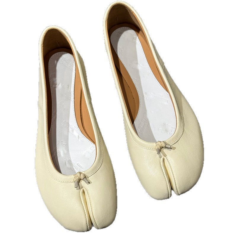 Women's Tabi Sheepskin Flat Pumps Shallow Mouth Ballet Women's Casual Shoes