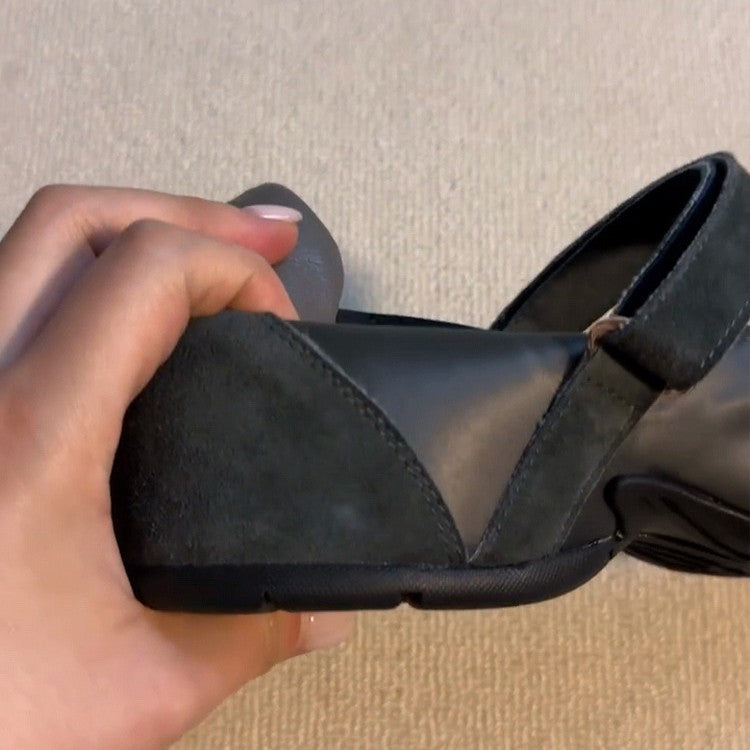 Women's Elevator Mary Jane Stitching Velcro Ballet Style Platform Sandals