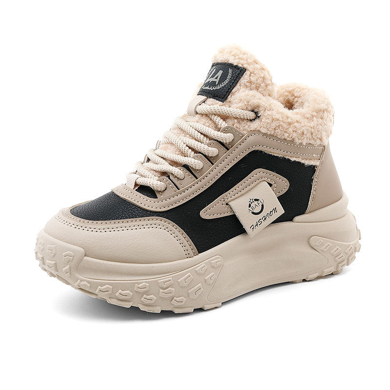 Women's Platform Cotton Warm Color Matching Increased Sneakers