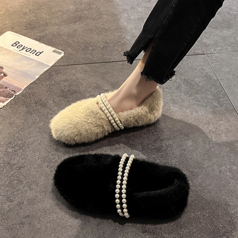 Fluffy Winter Slip-on Female Fleece-lined Cotton Casual Shoes