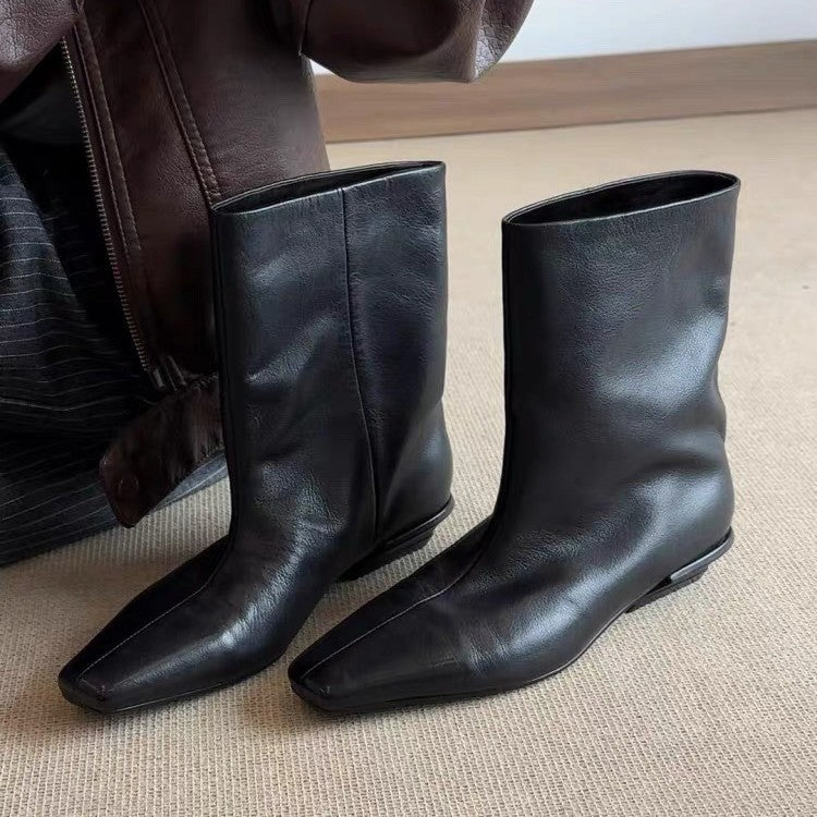 Women's Style Slimming Square Toe Chunky Martin Sleeve Skinny Short Boots