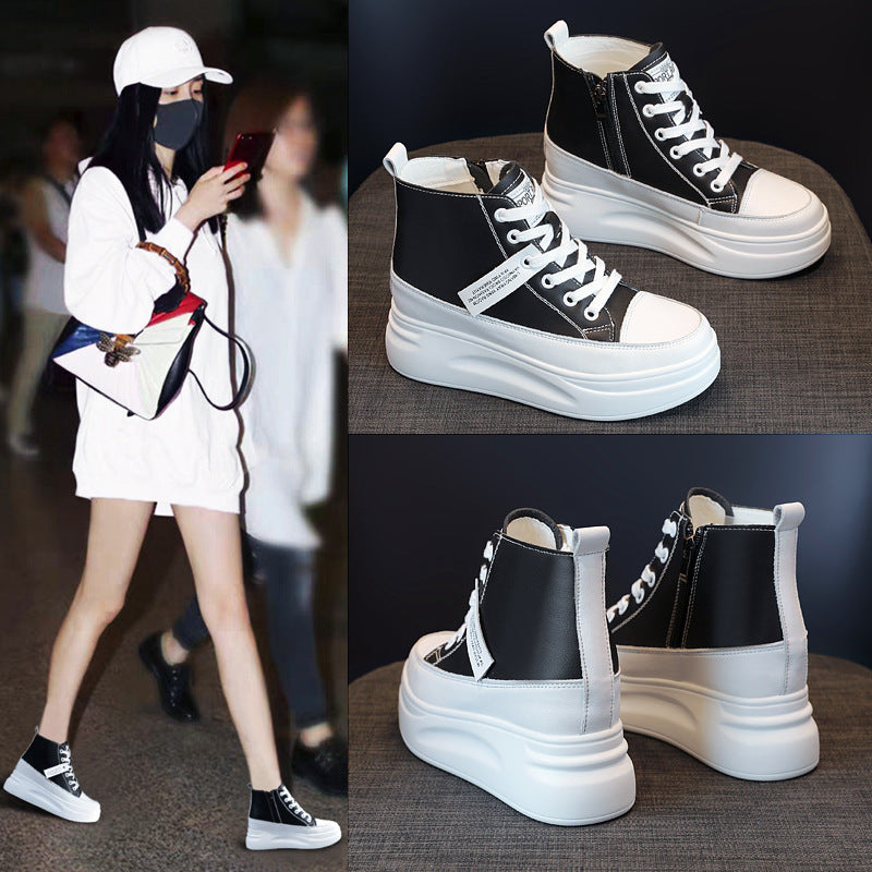 Women's Hidden White Cowhide Platform Muffin Bottom Small Heels