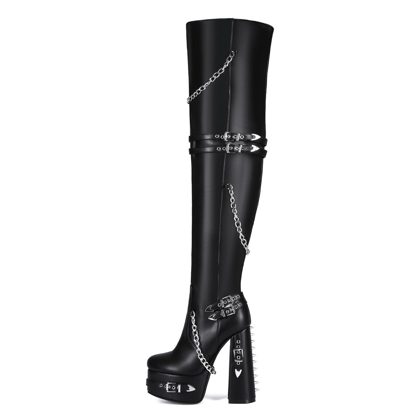 Women's Punk Goth Thick Bottom Chunky High Plus Women's Leather Boots
