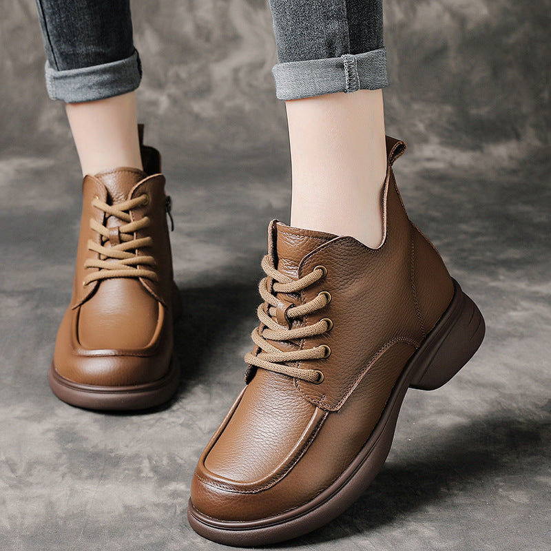 Women's Full Cowhide Autumn Short Fat Feet Martin Boots