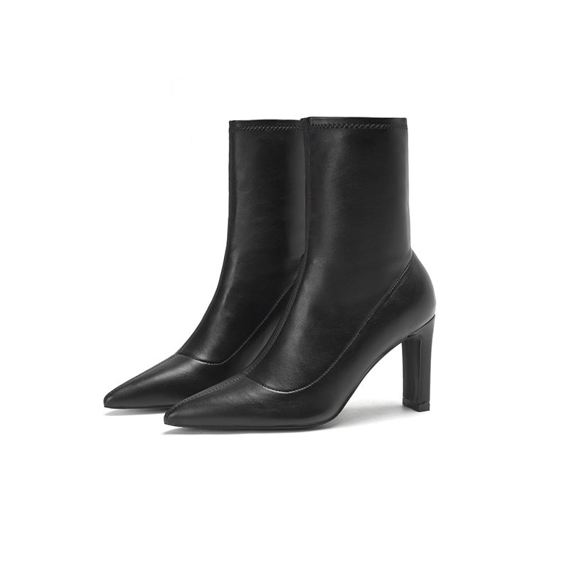 Women's Pointed Ankle Suede Chunky High Fashion Korean Women's Leather Boots