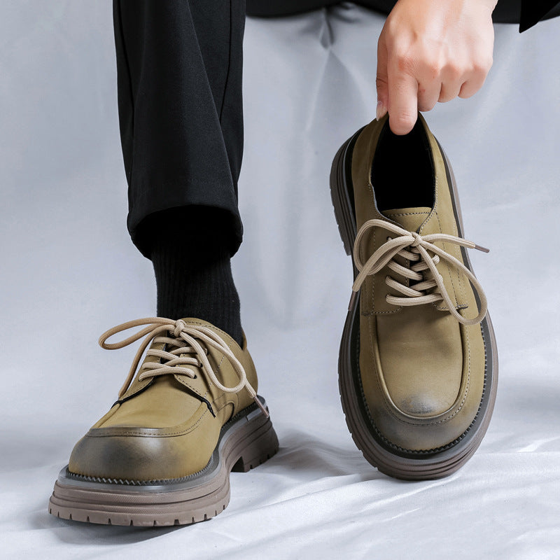British Style Thick Bottom Fashion Trendy Men's Casual Leather Shoes