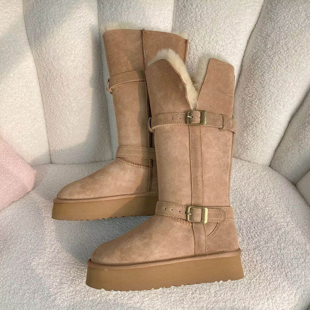 Women's Sheepskin Fur Long Thick Bottom Increased Winter Snow Boots