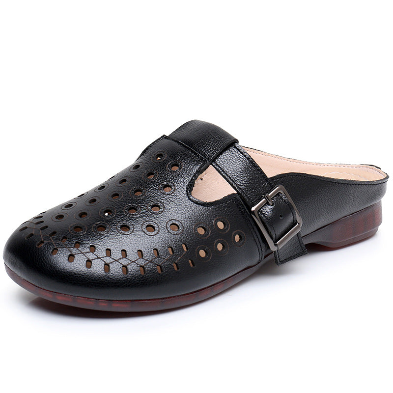 Women's First Layer Cowhide Flat Soft Bottom Hollow Sandals