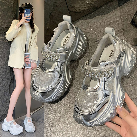 Women's Sequins Thick-soled Muffin Tire Durian Bottom Word Sneakers